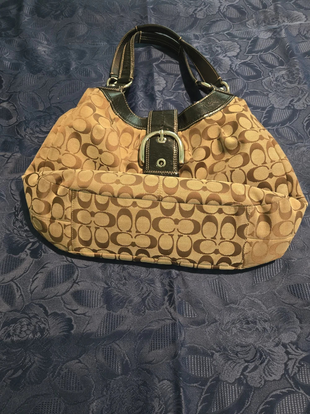 Coach Signature Canvas Shoulder Bag in Khaki/Brown